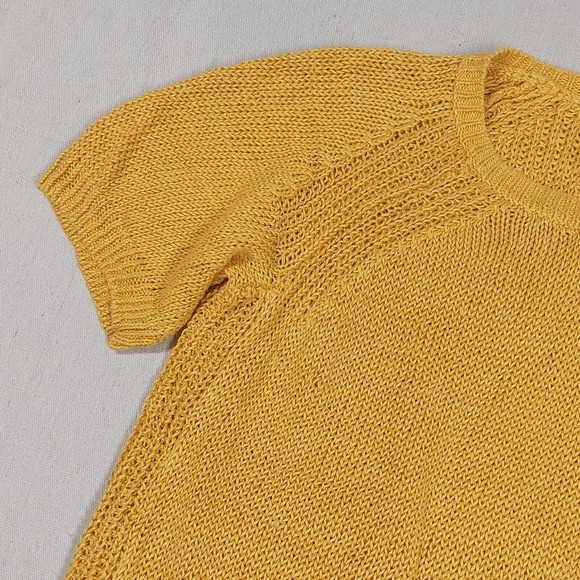 J. Crew Sweater Size Medium Yellow Linen Crew Neck Short Sleeve Tasseled - Picture 14 of 16